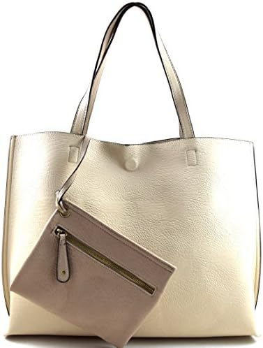 Reversible Shopper Tote with Pouch Cream/Light-Taupe