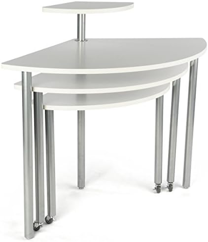 Nesting Display Table, Store Retail Fixture, 4 Tiers with Locking Caster Wheels (Steel and Wood)