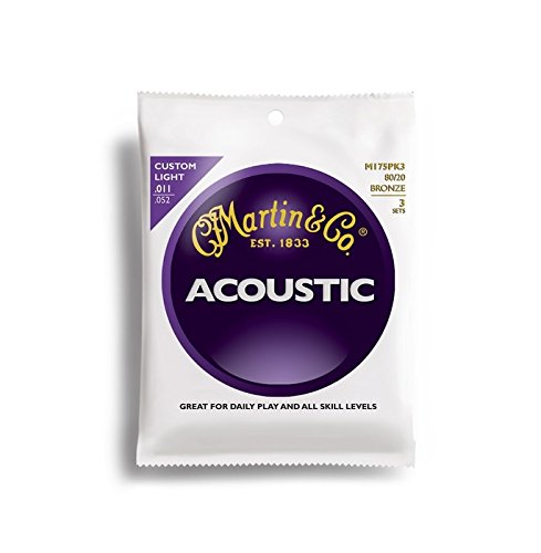 Martin M175 80/20 Acoustic Guitar Strings, Custom Light 3 Pack