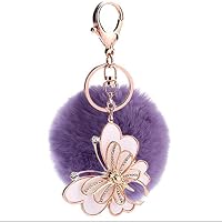 ColorWind New Trend Butterfly Key Chains Creative car Keychain Couple Bag Key Chain Rex Rabbit Plush Ball Key Ring Bag Pendant 4