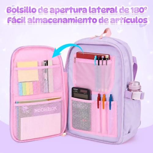 Nasjac Mochilas Escolares para Niñas de Primaria con Bolsa Térmica y Estuche, Mochila Escolar Infantil Gran Capacidad, Simpático conejito, Mochilas Multifuncional Informal Para Viajes, Escuela