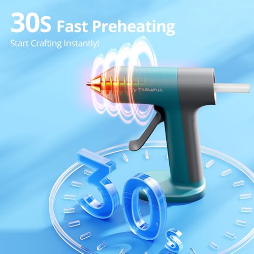 Tilswall Cordless Hot Glue Applicator Kit with Hot Glue Sticks, 30s Fast Preheat, USB-C Rechargeable Glue Gun Cordless Design, Mini Hot Glue Gun for DIY Crafts, Home Repairs, School Projects (Blue)