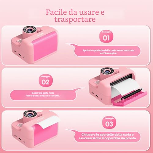 ASTGMI Children's Instant Camera, 2.4 Inch 1080P Children's Selfie Camera with Printing Paper and 32GB Card, Toy Christmas Gift Boy and Girl 3 4 5 6 7 8 Years (Pink)
