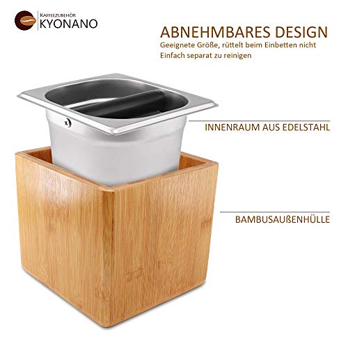 KYONANO Abklopfbehälter, Abschlagbehälter Siebträger Zubehör, Abklopfbehälter aus Bambus & Edelstahl, Knock Box… – Bild 4