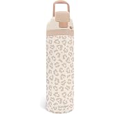 SANDJEST Brown Leopard Skin Stainless Steel Push-Button Water Bottle, 24oz