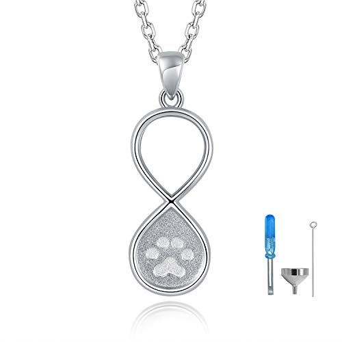 BEILIN Pet Paw Print Cremation Jewelry S925 Sterling Silver Keepsake Memorial Urn Necklace for Ashes w/Funnel Filler Kit (Infinity) - Thumbnail 7