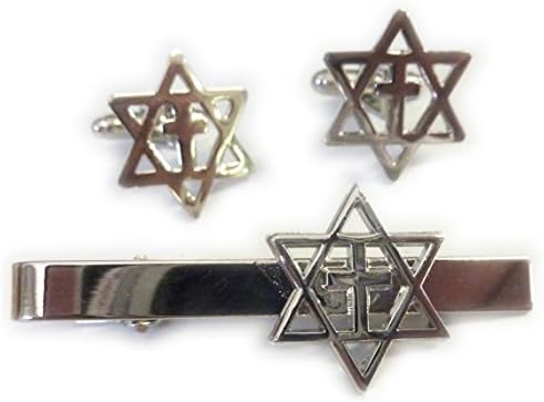 Messianic Star of David Jews for Jesus Christians for Israel Cross TIE BAR Clip Cufflinks Set