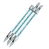 Gotd 3 Pcs Pencil Strass Head Nail Art Brush Nail Silicone Brushes With Acrylic Strap (3 Pack, Blue)