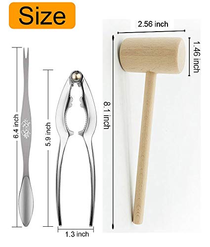6Pcs Seafood Tools Set including 2 Forks 2 Lobster Crackers Nut Cracker and 2 Lobster Crab Mallets - Thumbnail 3