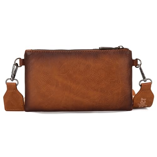 Montana West Wrangler Distressed Crossbody Purses for Women Multi-function Card Holder Wallet Small Purse with Double Zipper