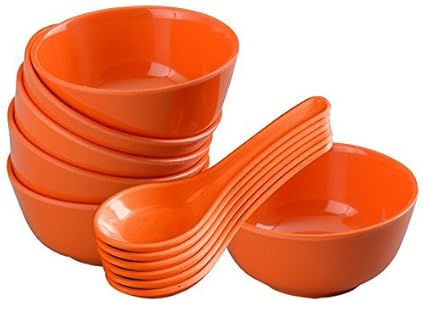 Servewell Round Soup Bowl with Spoon Set, Orange, 12-Pieces