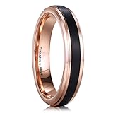 NaNa Chic Jewelry 4mm Tungsten Carbide Ring for Women Black Rose Gold Plated Wedding Band