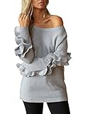 Simplee Apparel Women's Autumn Winter Loose Long Sleeve Ruffles Sweater Pullover