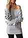 Simplee Apparel Women's Autumn Winter Loose Long Sleeve Ruffles Sweater Pullover