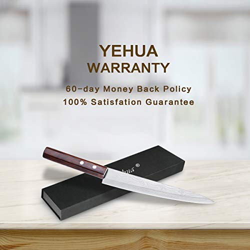 Sashimi Sushi Knife, Pro 8 Inch Chef Knife, Kitchen Knife with German High Carbon Stainless Steel & Gray Leather Wooden Handle Great for Slicing Meat, Fruits, Vegetables