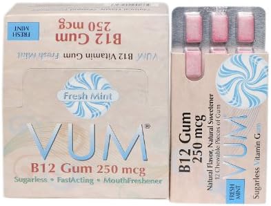 VUM Vitamin B12 - 250 Mcg - Mint Flavor (10 Pack, 12 Pieces Per Pack)