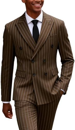 VENNYNG Men's Pinstripe Blazer Jacket Double Breasted Blazer Men