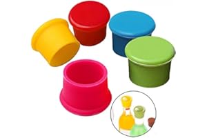 wotu 5 Pcs Silicone Wine Bottle Cap, Reusable Vacuum Sealed Wine Bottle Stopper Cap for Champagne Beer Wine Sealer Cover