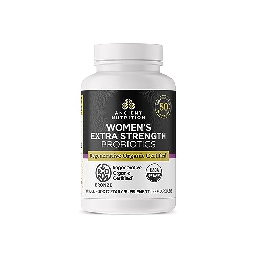 Ancient Nutrition Regenerative Organic Certified Probiotics for Women, Probiotics Women’s Extra Strength, Healthy Digestion and Immune System Function Support, 25 Billion CFUs* Per Serving, 60 Count