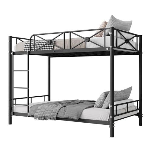 Bunk Bed Twin Over Twin for Kids, Teens & Adults Bunk Bed with Storage, Heavy Duty Steel Frame with Safety Guard Rails, No Box Spring Needed, Easy Assembly
