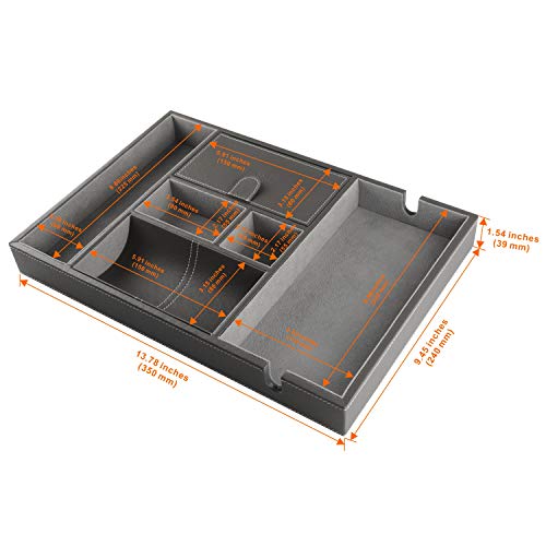PLENTY Leather Valet Tray for Men with Large Smartphone Charging Station (Grey)