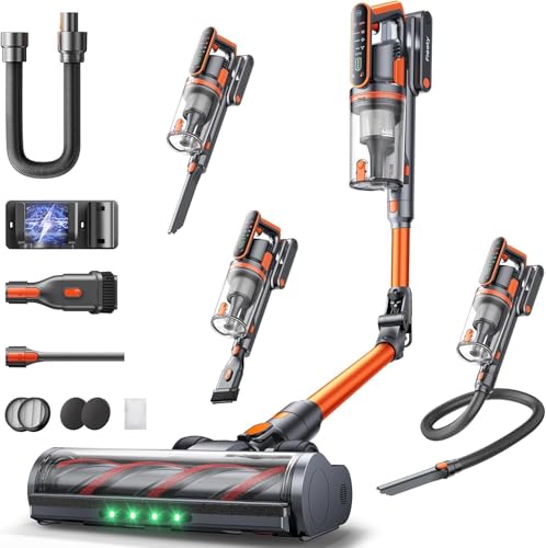Cordless Vacuum Cleaner, 650W/55Kpa/70Mins Stick Vacuum Cleaners for Home with 180° Foldable Wand &100cm Hose, Touch Screen AUTO-Mode, Wall Mount Charging, Fragrance, Vacuum for Floor/Carpet/Pet Hair