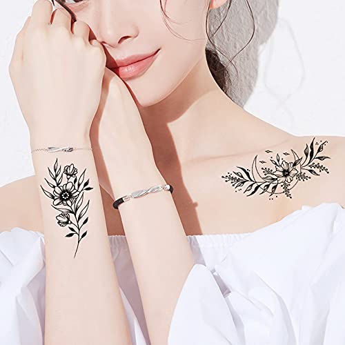 60 sheets temporary tattoo fake tattoos waterproof and long lasting, butterfly rose moon sugar skull mix and match style small arm thigh children\'s tattoos, suitable for children girls adult men and women
