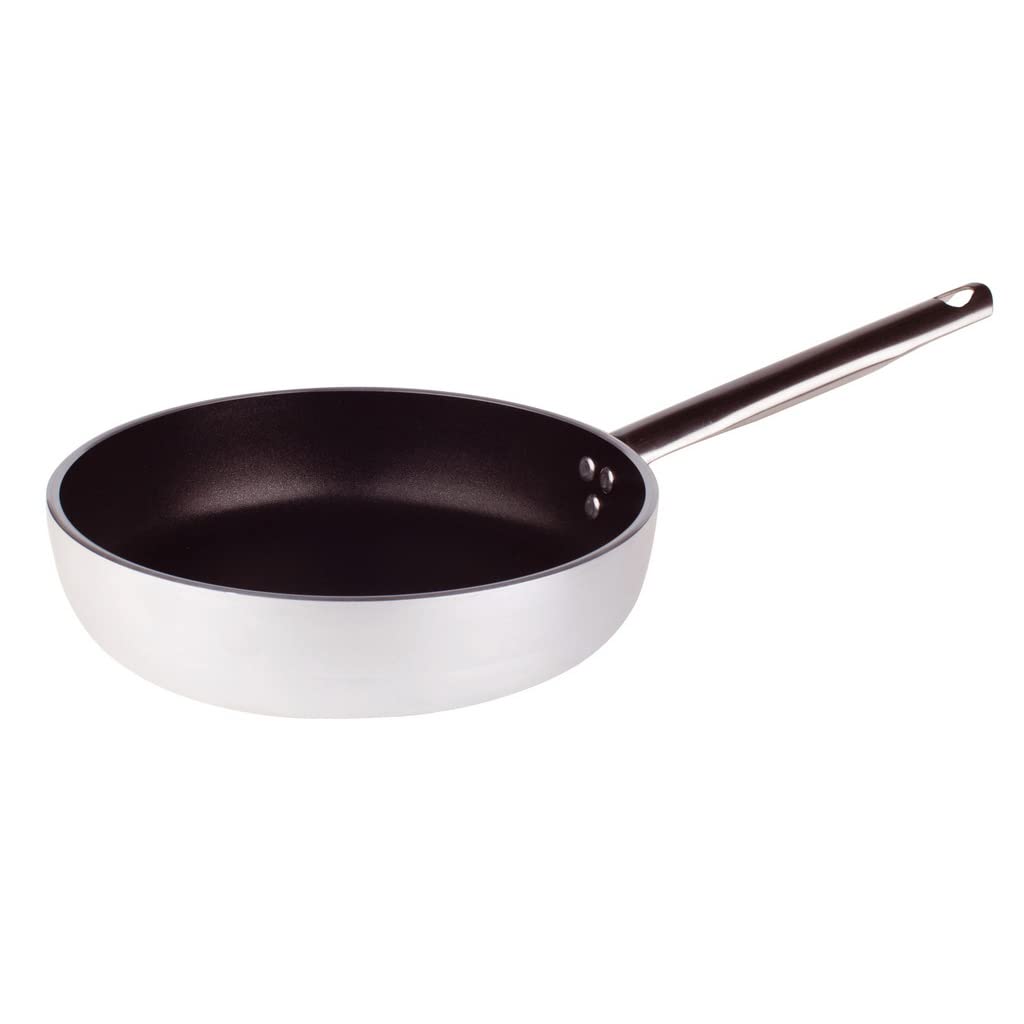 Pentole Agnelli Aluminium Anti - Adherent Professional Straight Frying Pan 5 Mm. Thick With Tubular Steel Handle, Diameter 24 Cm.