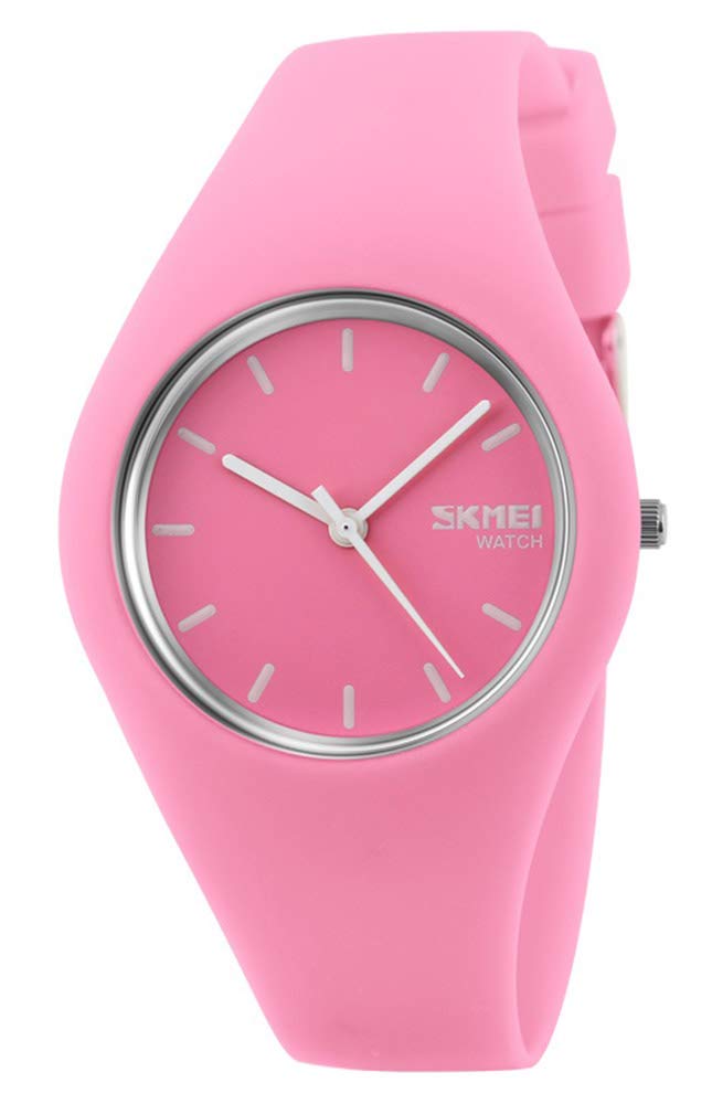 Gosasa Casual Simple Style Silicone Strap Women Men Sports Watches 30M Waterproof, Pink, Sports and leisure