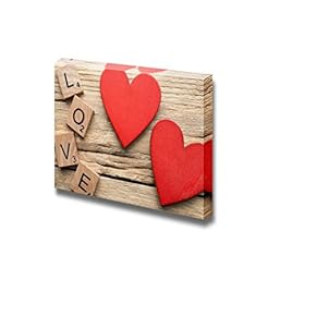 Canvas Prints Wall Art - Red Heart on Old Wooden Background | Modern Wall Decor/Home Decoration Stretched Gallery Canvas Wrap Giclee Print. Ready to Hang - 12" x 18"