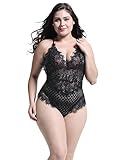 Anyou Plus Size Teddy Lingerie For Ladies Sexy V Neck Sleeveless Bodysuit Black X-Large