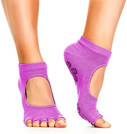 Yoga Socks - Non Slip, Non Skid, Slip Resistant Toeless Grip Sock for Women &amp; Men doing Yoga and Pilates - Fuchsia Medium