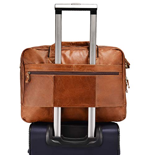 BAIGIO Men's Leather 17" Laptop Business Briefcase Shoulder Tote Bag Portfolio Satchel Lawyers Briefcases for Men (Tan-2) - Thumbnail 5