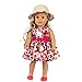 Livoty Clothes Dress Set with Hat for 18 Inch American Toy Girl Doll Flowers Printed Accessory Girl Toy (Hot Pink)