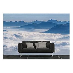 Large Wall Mural - Landscape with Mountains and Clouds | Self-Adhesive Vinyl Wallpaper/Removable Modern Wall Decor - 66x96 inches