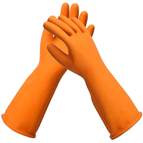 Black Latex Gloves, EnPoint 3 Pairs 17.7 Inches Heavy Duty Laboratory Chemical Latex Gloves for Long-lasting Chemical Protection Strong Acid and Alkali Resist Work Gloves