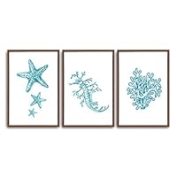 3 Piece Framed Canvas Wall Art Simple Seabed Elements Canvas Prints Home Artwork Decoration for Living Room,Bedroom - 16