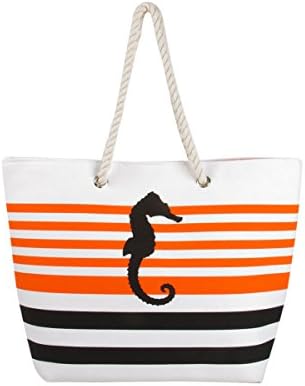 Eshma Mardini Striped Canvas Beach Bag Sea Horse & Anchor Design - Tote Bag