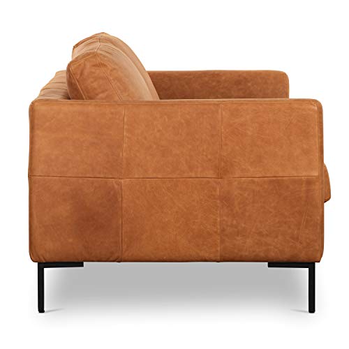 POLY & BARK Calle 75" Apartment Sofa in FullGrain PureAniline Italian Leather, Cognac Tan