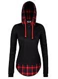 DJT Womens Check Contrast Long Sleeve Pullover Hoodie Top