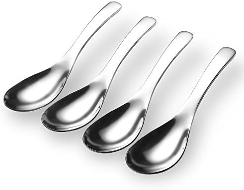 Qualizon 18/8 Stainless Steel Asian Soup Dinner Spoon (5.9 Inches) 4 Pieces