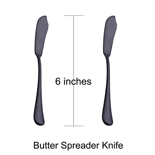 Black 6 Piece Butter Knife 6-inch Stainless Steel Cheese Spreader Knives Set Table Silverware Dishwasher Safe Service for 6