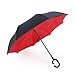 SimplyWorks Smart Inverted Umbrella with Hands Free Use (Red, Black)
