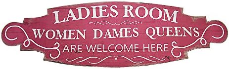 JILIGUALA Ladies Room Women Dames Queens are Welcome Here Medium Density Fiberboard Based Door Sign Shop Front Display Signs Wall Plaque Wood Pallet Wall Art Sign Plaque Clip included
