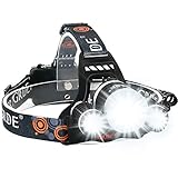 5000 Lumens Max Headlamp, Grde® 3 LED 4 Modes headlight, Hands-free water-resistant Flashlight, Power Bank, Rechargeable Led headlamp for Outdoor Sports with 2 Lithium Batteries (RJ5000)