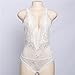 AnloveKiss Women Sexy Lingerie Backless Floral Lace Babydoll Sleepwear Teddy Bodysuit (M, White)