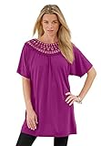 Roamans Women's Plus Size Lace Neck Tee