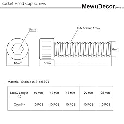 50 PCS Socket Head Cap Screw Assortment Set, M6 x
