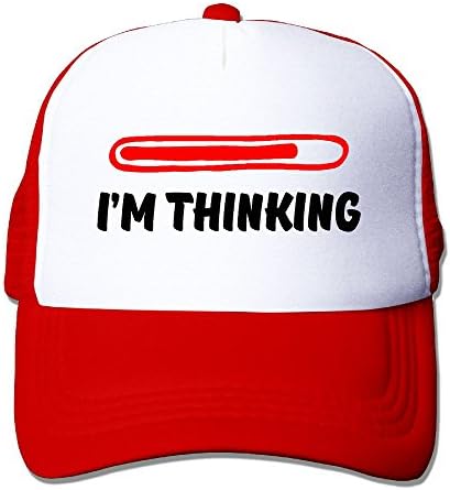 FirstB I'm Thinking Unisex Trucker Hat Mesh Cap With Adjustable Snapback Strap Red