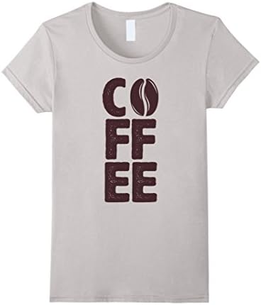Womens Bold Coffee Text and Coffee Bean Shirt Small Silver